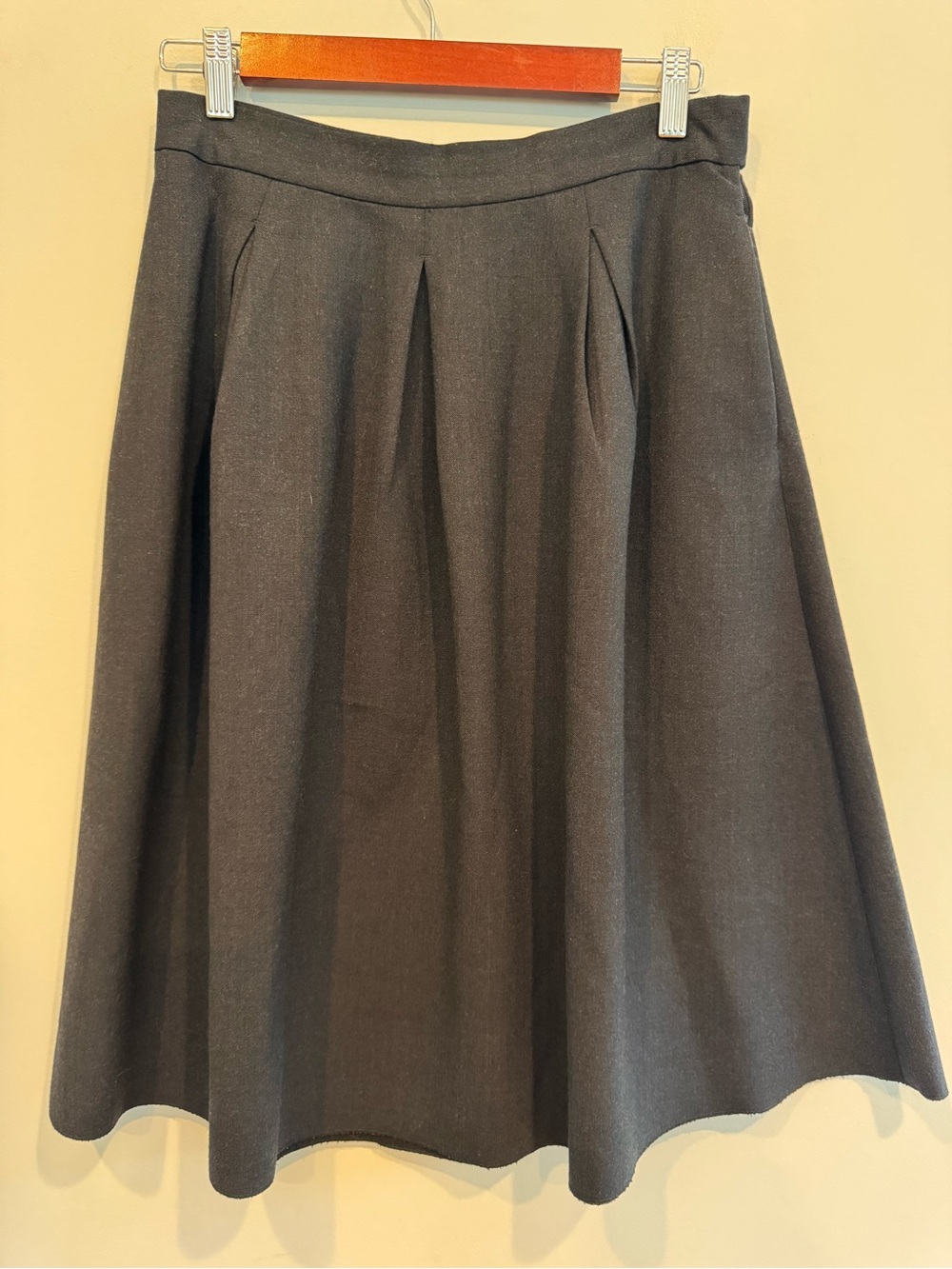 COS Charcoal Grey Pleated Wool-Blend Midi Skirt - Size 8